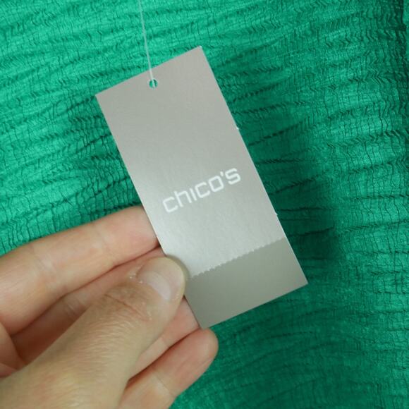 Chicos Travelers Size 3 XL Jacket Crinkle Green Open Front Art to Wear Textured - Picture 3 of 8